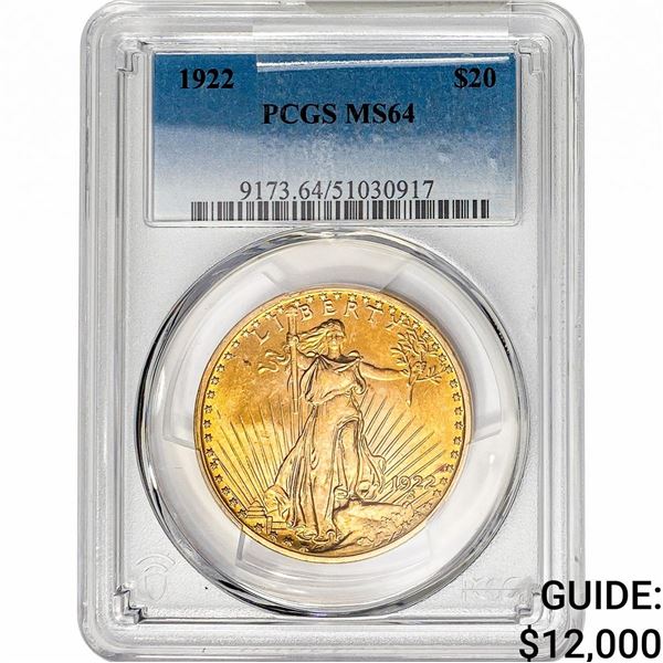 1922 $20 Gold Double Eagle PCGS MS64