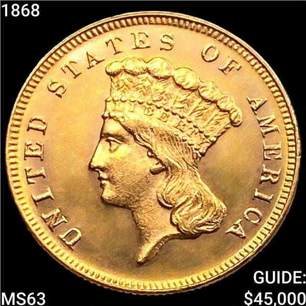 1868 $3 Gold Piece CHOICE BU