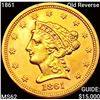 Image 1 : 1861 Old Reverse $2.50 Gold Quarter Eagle UNCIRCULATED