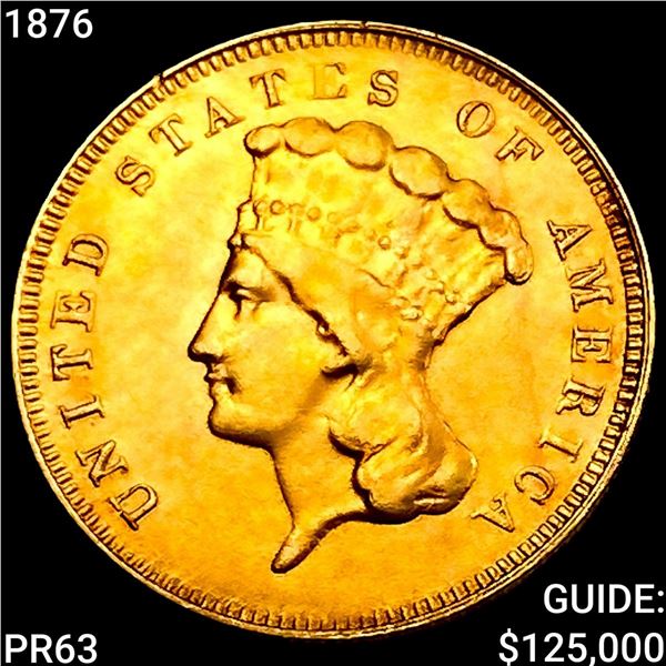 1876 $3 Gold Piece CHOICE PROOF