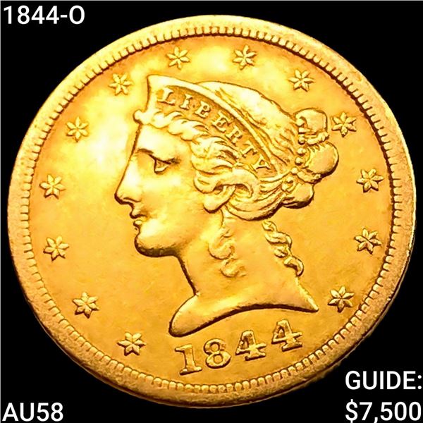 1844-O $5 Gold Half Eagle CHOICE AU