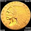 Image 1 : 1911-D Weak D $2.50 Gold Quarter Eagle CHOICE AU