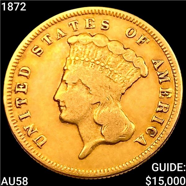 1872 $3 Gold Piece CHOICE AU