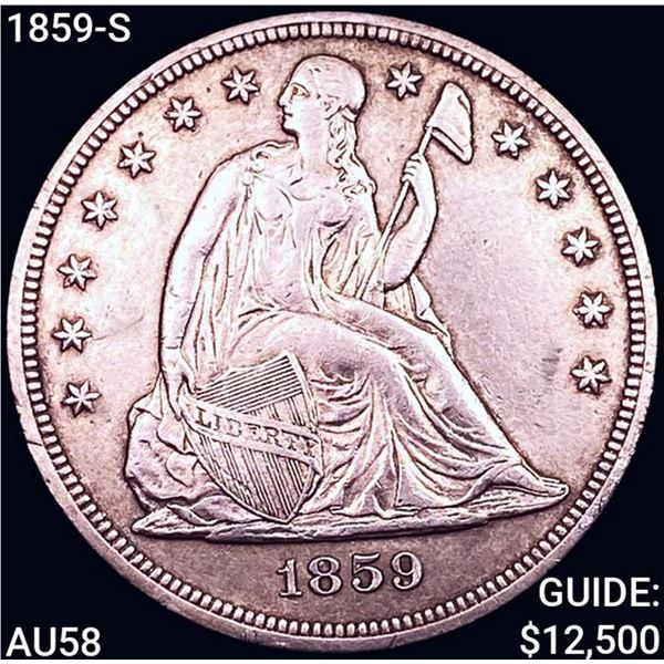 1859-S Seated Liberty Dollar CHOICE AU