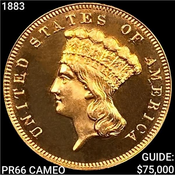 1883 $3 Gold Piece GEM PROOF CAM