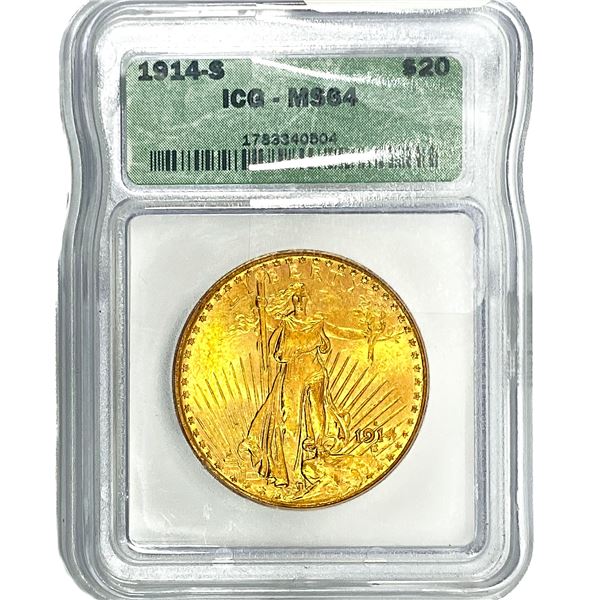 1914-S $20 Gold Double Eagle ICG MS64