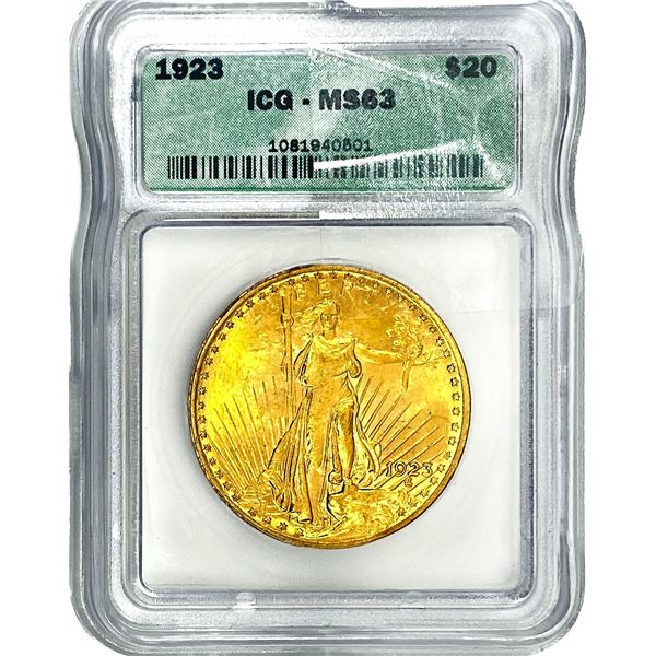 1923 $20 Gold Double Eagle ICG MS63