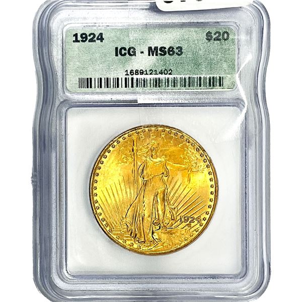 1924 $20 Gold Double Eagle ICG MS63