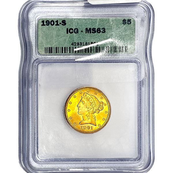 1901-S $5 Gold Half Eagle ICG MS63