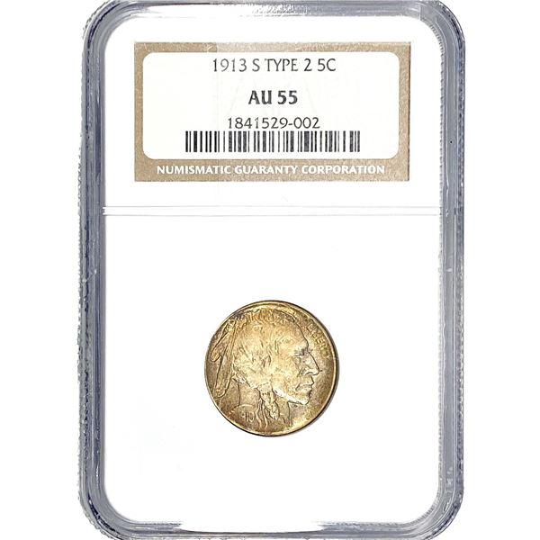 1913-S TY2 Buffalo Nickel NGC AU55