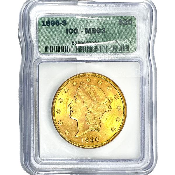 1896-S $20 Gold Double Eagle ICG MS63