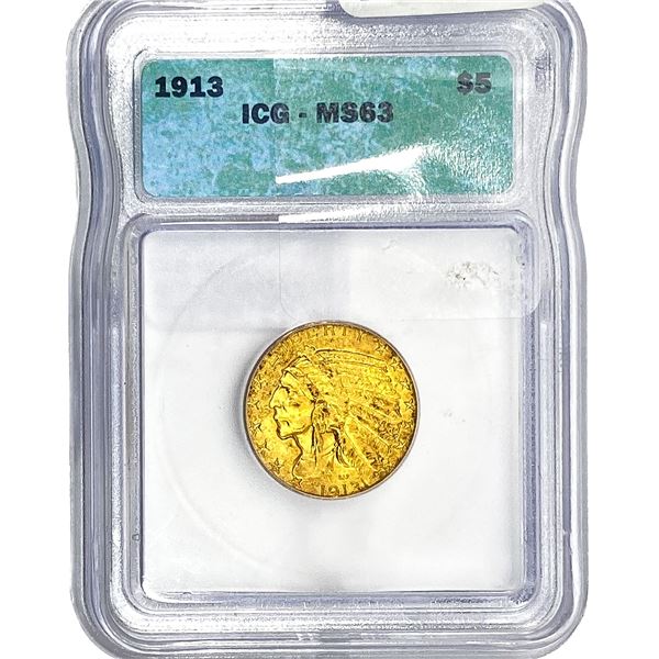 1913 $5 Gold Half Eagle ICG MS63