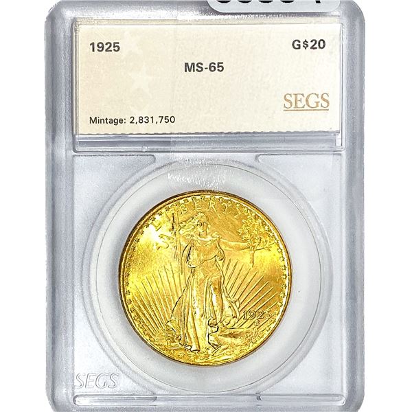 1925 $20 Gold Double Eagle SEGS MS65