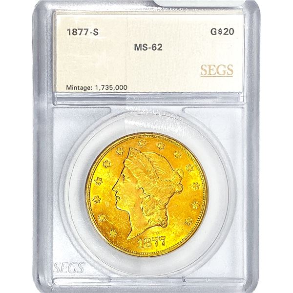 1877-S $20 Gold Double Eagle SEGS MS62