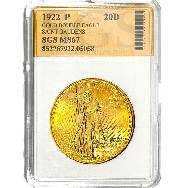 1922-P $20 Gold Double Eagle SGS MS67