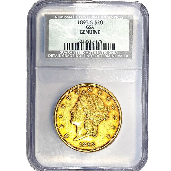 1893-S $20 Gold Double Eagle NCS GENUINE