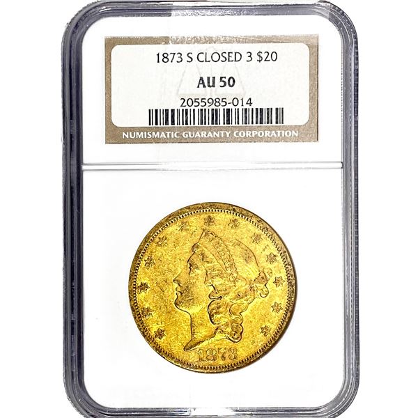 1873-S Closed 3 $20 Gold Double Eagle NGC AU50
