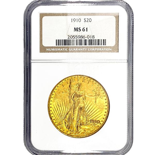1910 $20 Gold Double Eagle NGC MS61