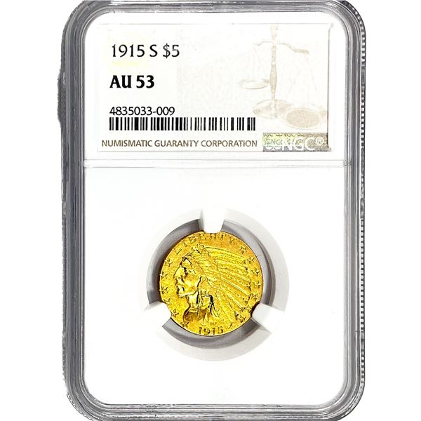 1915-S $5 Gold Half Eagle NGC AU53