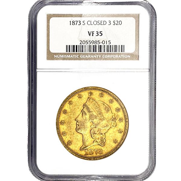 1873-S Closed 3 $20 Gold Double Eagle NGC VF35