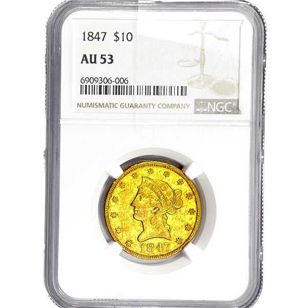 1847 $10 Gold Eagle NGC AU53