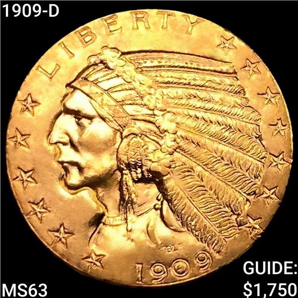 1909-D $5 Gold Half Eagle CHOICE BU