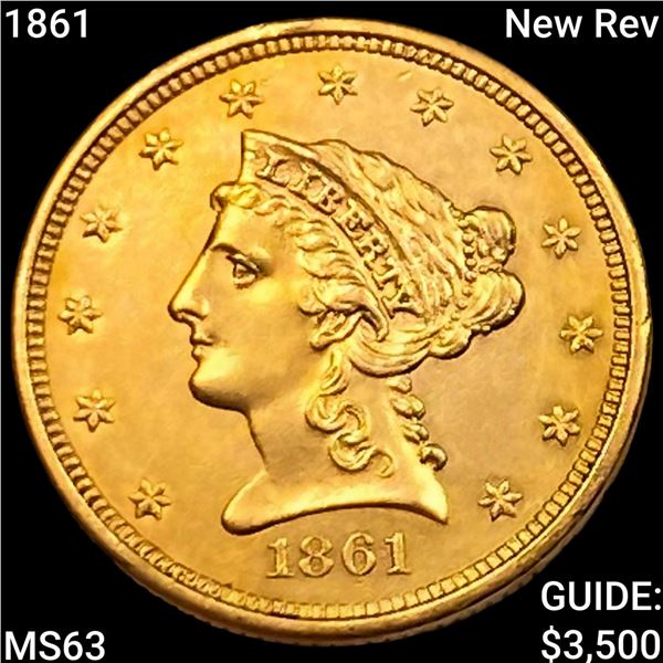 1861 New Rev $2.50 Gold Quarter Eagle CHOICE BU