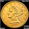 Image 1 : 1861 New Rev $2.50 Gold Quarter Eagle CHOICE BU