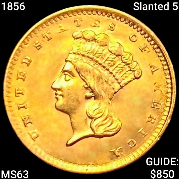 1856 Slanted 5 Rare Gold Dollar CHOICE BU