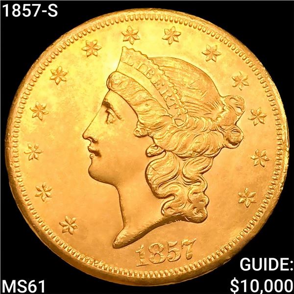 1857-S $20 Gold Double Eagle UNCIRCULATED