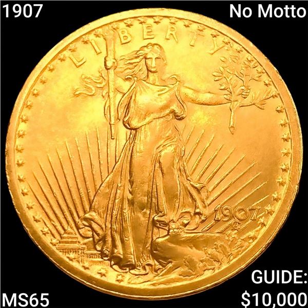 1907 No Motto $20 Gold Double Eagle GEM BU