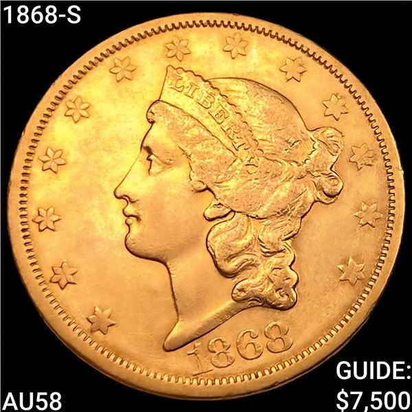 1868-S $20 Gold Double Eagle CHOICE AU