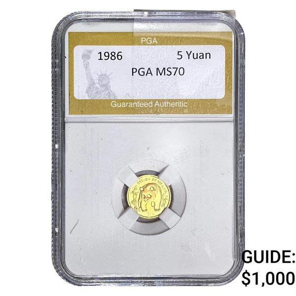1986 1/20oz Gold China Panda 5 Yuan PGA MS70