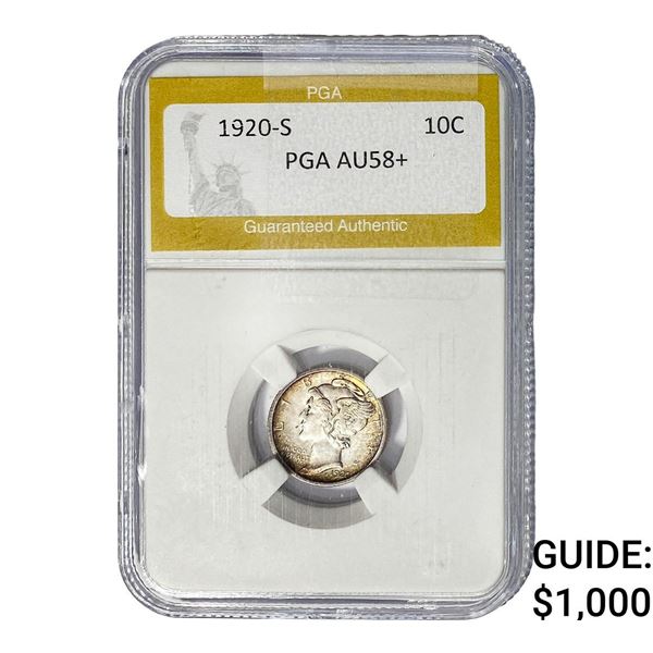 1920-S Mercury Silver Dime PGA AU58+