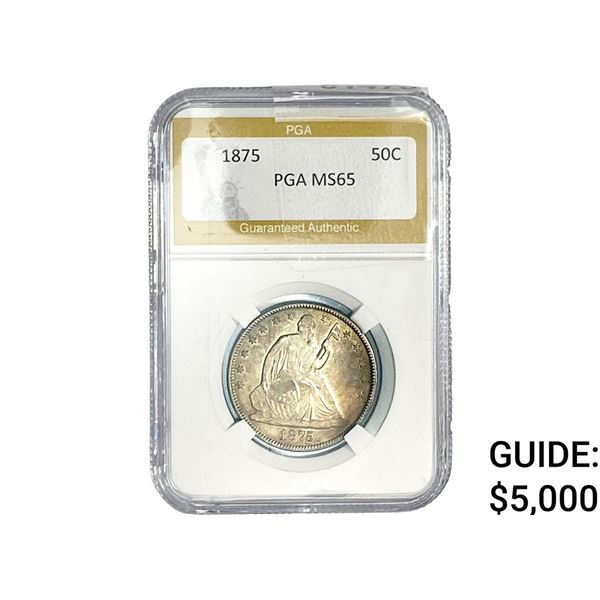 1875 Seated Liberty Half Dollar PGA MS65