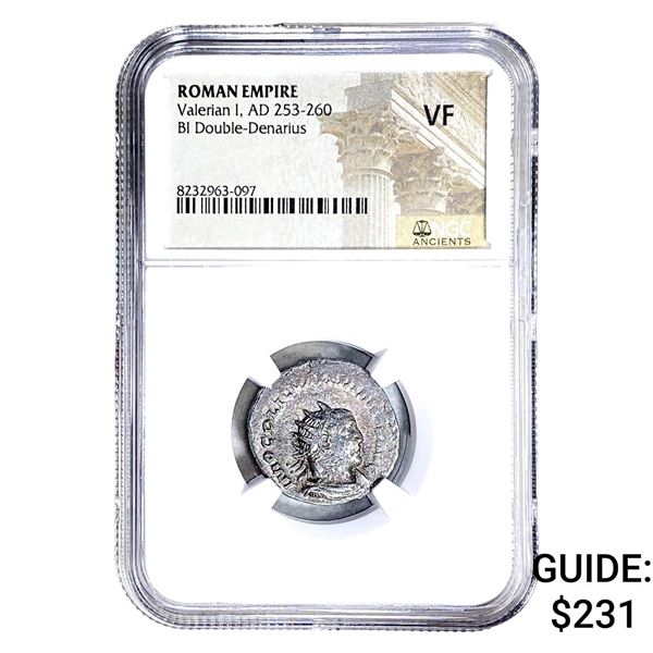 Roman Valerian I, AD 253-260 BI Dbl-Denarius NGC VF