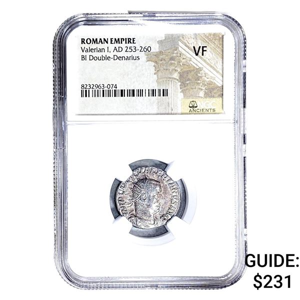 Roman Valerian I, AD 253-260 BI Dbl-Denarius NGC VF