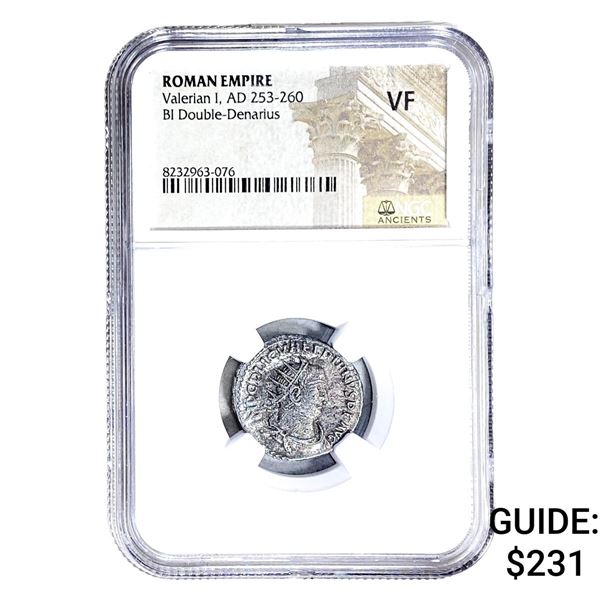 Roman Valerian I, AD 253-260 BI Dbl-Denarius NGC VF