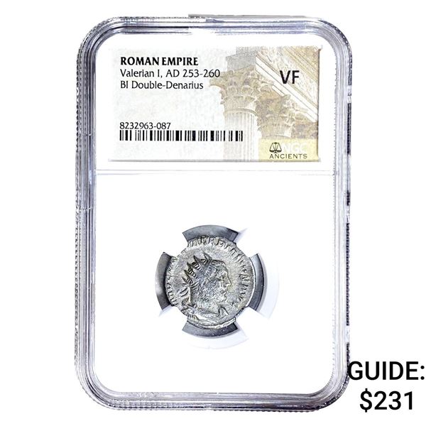 Roman Valerian I, AD 253-260 BI Dbl-Denarius NGC VF