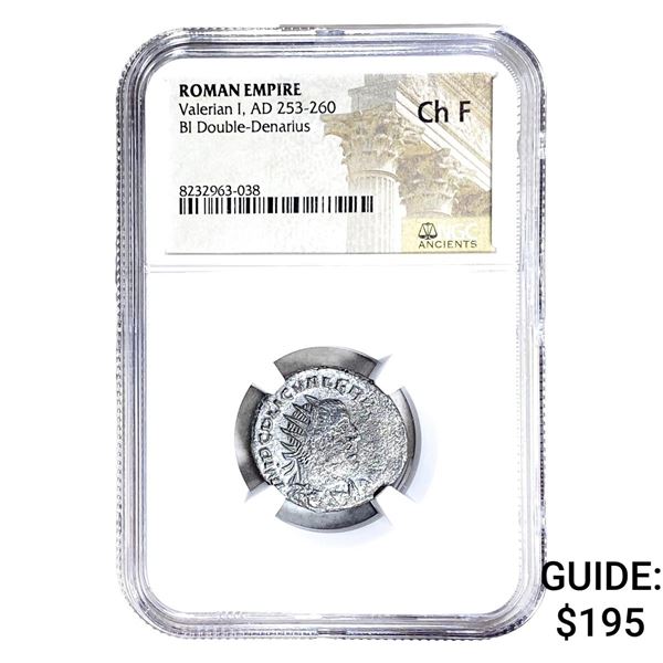 Roman Valerian I, AD 253-260 BI Dbl-Denarius NGC Ch F
