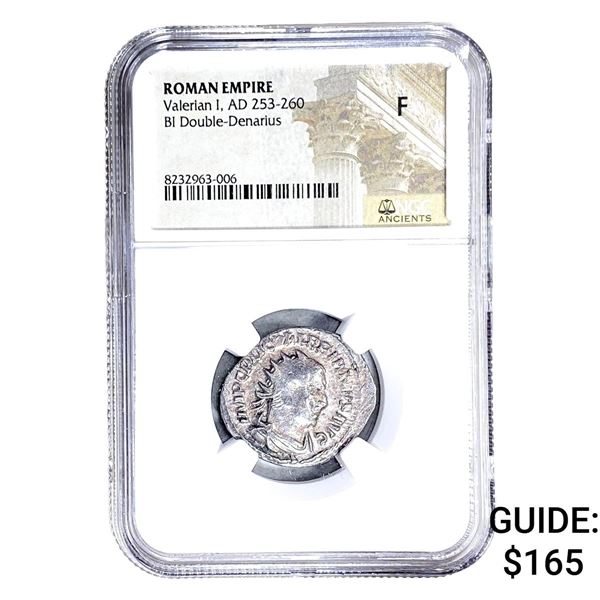 Roman Valerian I, AD 253-260 BI Dbl-Denarius NGC F