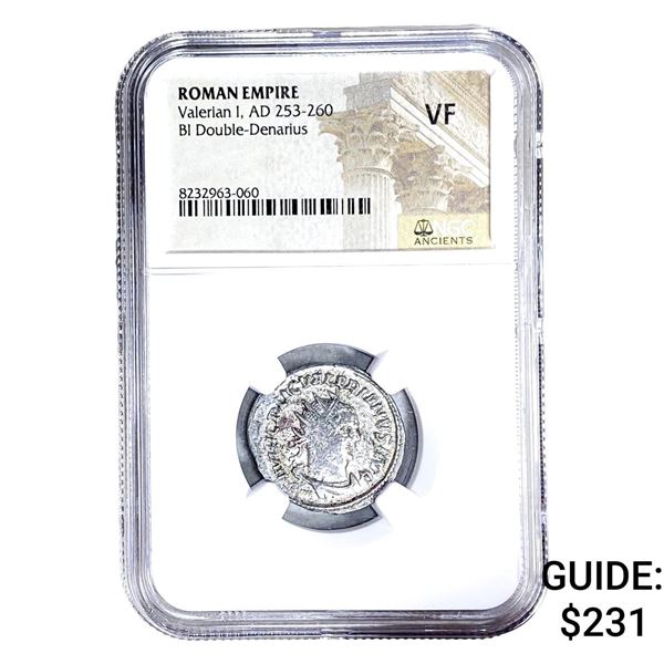 Roman Valerian I, AD 253-260 BI Dbl-Denarius NGC VF