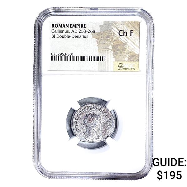 Roman Gallienus, AD 253-268 BI Dbl-Denarius NGC Ch F