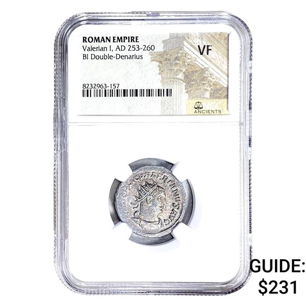 Roman Valerian I, AD 253-260 BI Dbl-Denarius NGC VF
