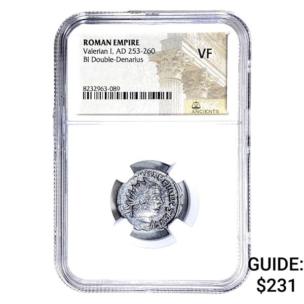 Roman Valerian I, AD 253-260 BI Dbl-Denarius NGC VF