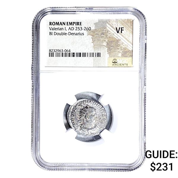 Roman Valerian I, AD 253-260 BI Dbl-Denarius NGC VF