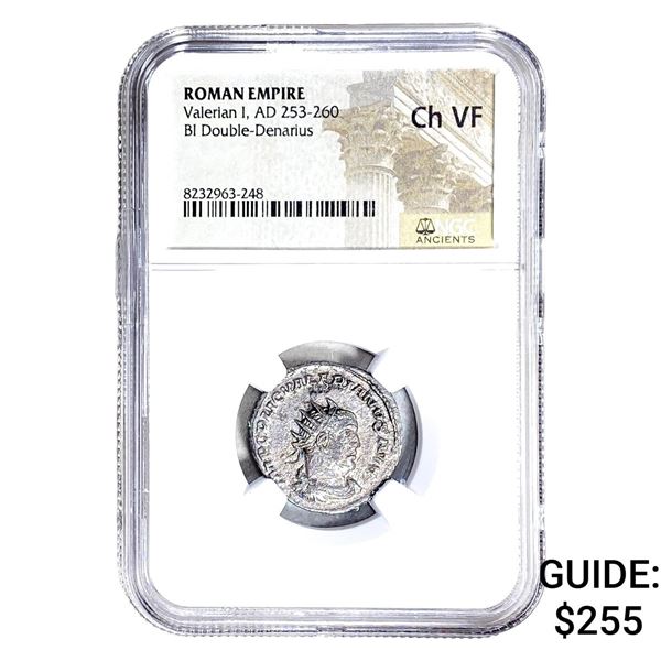 Roman Valerian I, AD 253-260 BI Dbl-Denarius NGC Ch VF