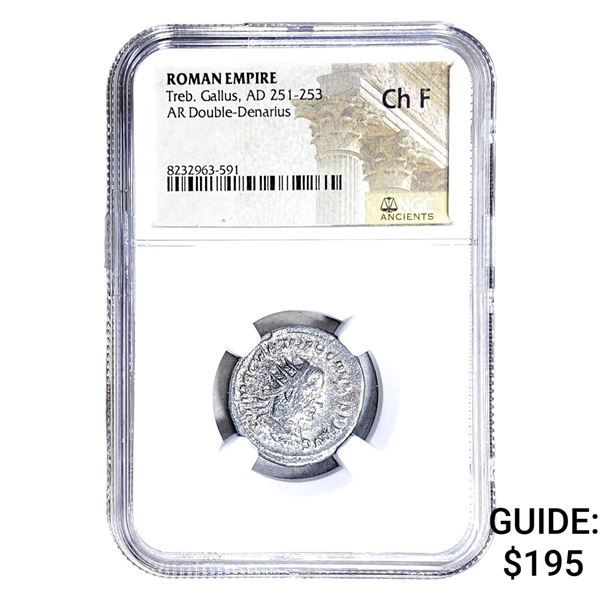 Roman Treb.Gallus, AD 251-253 AR Dbl-Denarius NGC Ch F