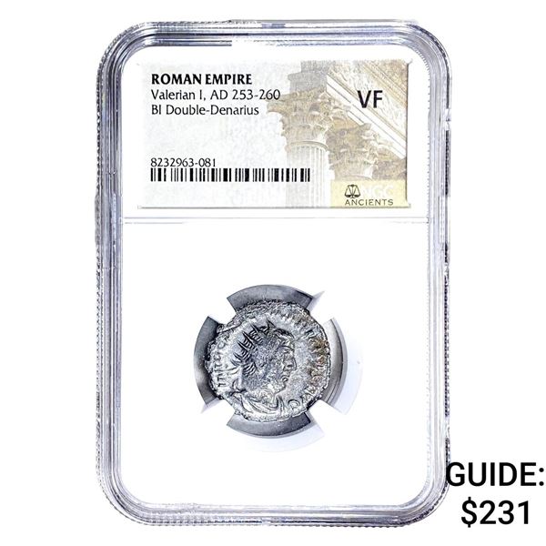 Roman Valerian I, AD 253-260 BI Dbl-Denarius NGC VF