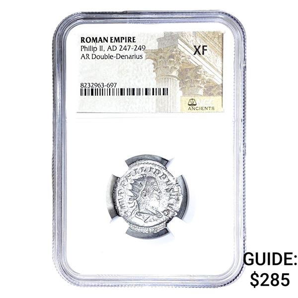 Roman Philip II, AD 247-249 AR Dbl-Denarius NGC XF